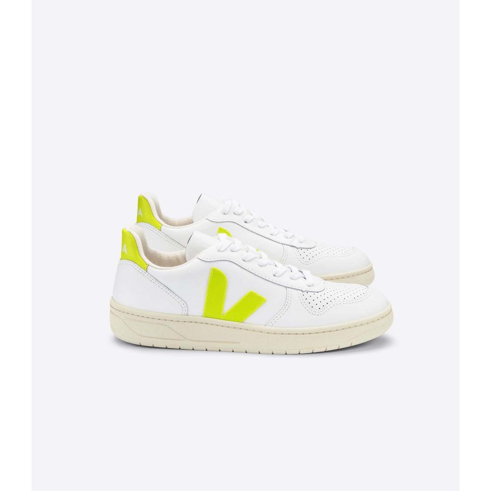 Veja V-10 LEATHER Women\'s Sneakers White/Mint | CA 647HAP